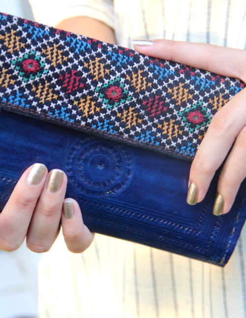 Blue-embroidered-Leather-women's-wallet